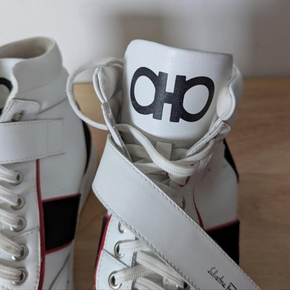 Salvatore Ferragamo Gancini white leather high top‎ sneakers with black suede - Picture 5 of 10